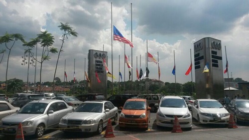 Flags flown at half-mast at Putra World Trade Centre, Kuala Lumpur,