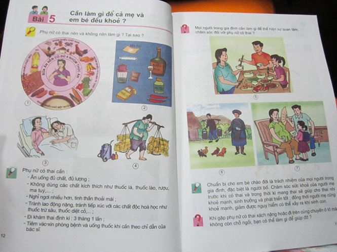 Nội dung “Cần làm gì để cả mẹ và em bé đều khỏe?” trong sách Khoa học lớp 5 - Ảnh: Mỹ Duyên