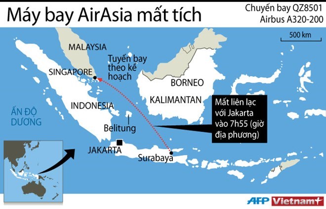 Máy bay mất tích của AirAsia có thể đã rơi ngoài biển Indonesia