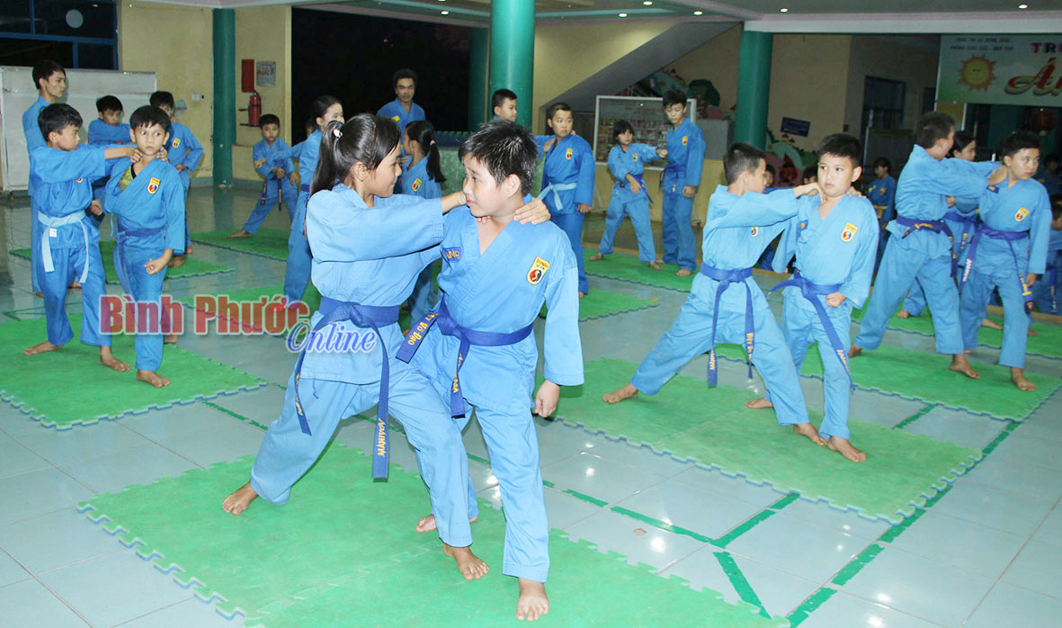 Các võ sinh thuộc Câu lạc bộ vovinam - Việt võ đạo đang tập luyện tại Trung tâm Hoạt động thanh thiếu nhi tỉnh