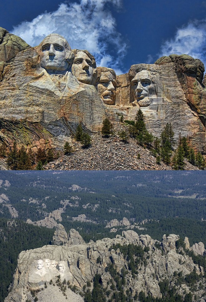 Sự tinh tế trong nghệ thuật điêu khắc và nét biểu cảm trên gương mặt 4 vị Tổng thống Mỹ tại núi Rushmore chỉ có thể được cảm thấy rõ rệt khi du khách quan sát lại gần. Nếu đứng từ xa, tác phẩm điêu khắc trên dãy núi này trông như được tạc trên một khối đá nhỏ.