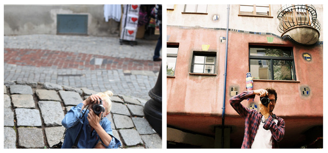 Đến Hundertwasser, Wien, Áo, cả hai cũng không quên chụp ảnh cho nhau.
