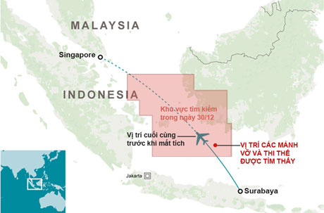 Indonesia đẩy mạnh chiến dịch tìm kiếm nạn nhân và hộp đen QZ8501