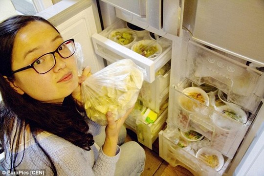 Treasure chest: Ms Zhao has enough food to last for a year prepared by her husband