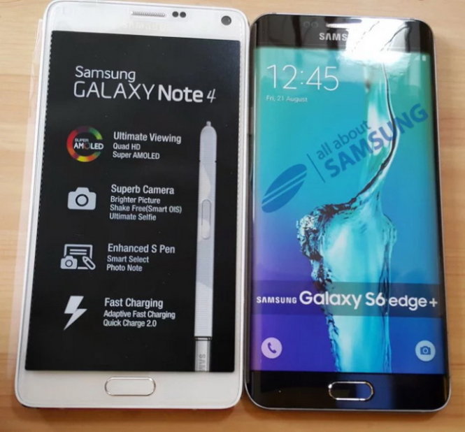 Ảnh rò rỉ phiên bản Galaxy S6 Edge Plus cạnh bên Galaxy Note 4 cho thấy S6 Edge+ cũng thuộc nhóm smartphone màn hình lớn 5,6-inch (phablet) - Ảnh: SamMobile