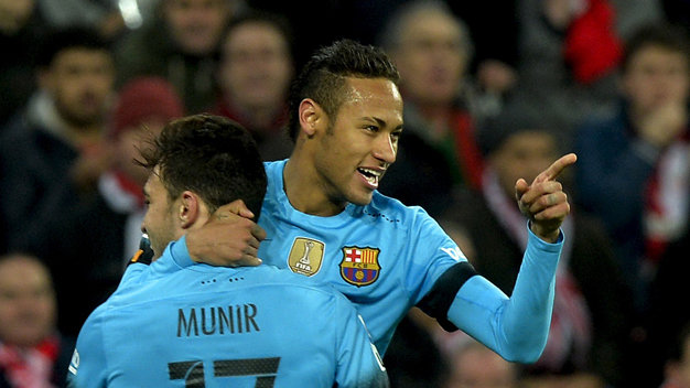 Niềm vui của Neymar sau khi nâng tỉ số lên 2-0 cho Barcelona. Ảnh: Reuters