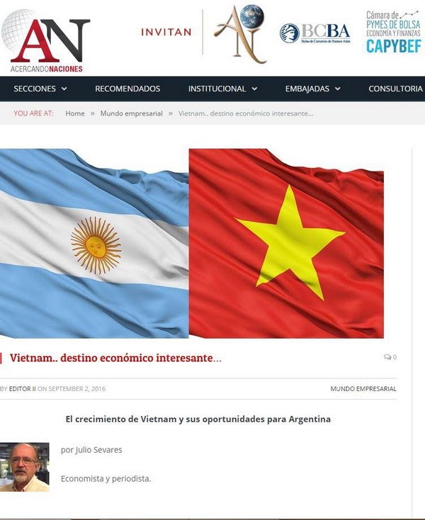 Truyền thông Argentina ca ngợi thành tựu kinh tế Việt Nam