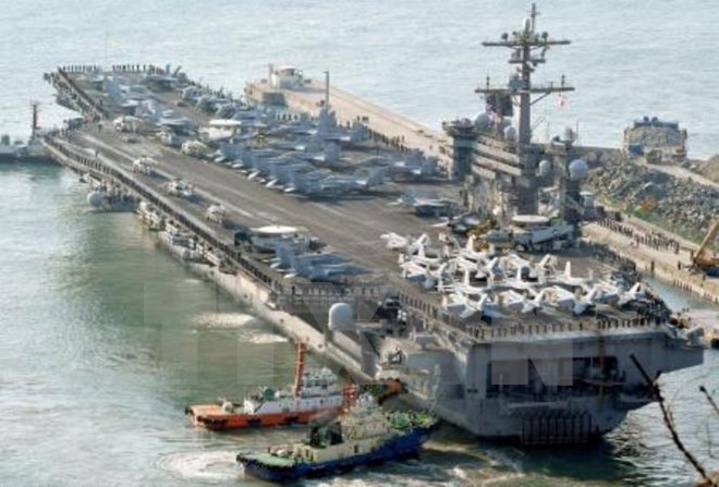 Tàu USS Carl Vinson tới cảng Busan,ảnhbaacuteonguycơMỹ<strong>lich đá c1</strong> Hàn Quốc ngày 15/3