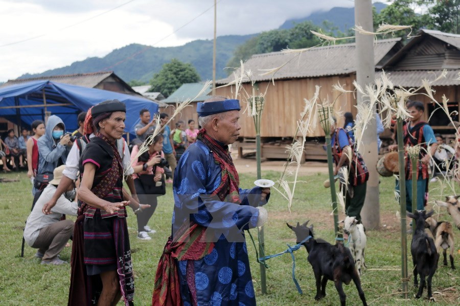 Lễ hội được tổ chức gồm 7 c&ocirc;ng đoạn v&agrave; 19 nội dung cơ bản, l&agrave; dịp để họ h&agrave;ng, con ch&aacute;u trong, ngo&agrave;i l&agrave;ng nhận biết v&agrave; b&agrave;y tỏ t&igrave;nh cảm với nhau, tr&aacute;nh nhầm lẫn trong quan hệ h&ocirc;n nh&acirc;n. (Ảnh: Thanh Thủy/TTXVN)