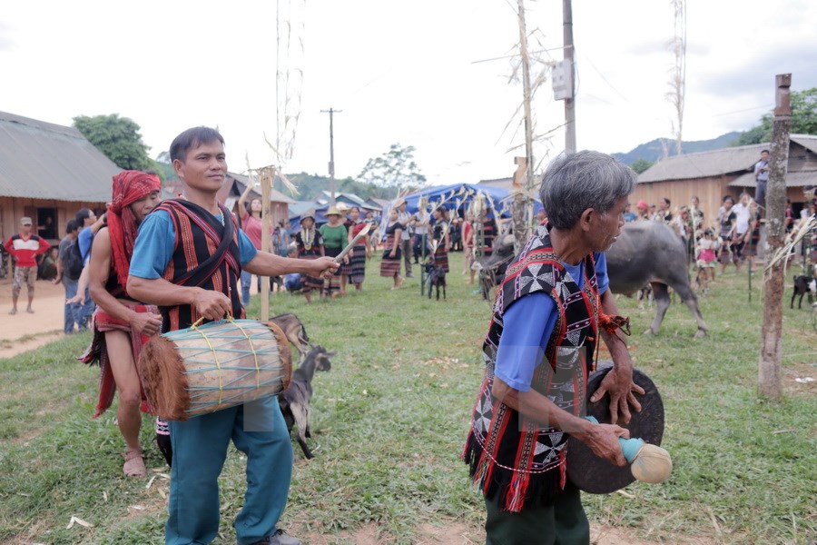 Nhảy m&uacute;a điệu Rzooc xung quanh vật hiến sinh tại lễ hội Ari&ecirc;uping. (Ảnh: Thanh Thủy/TTXVN)