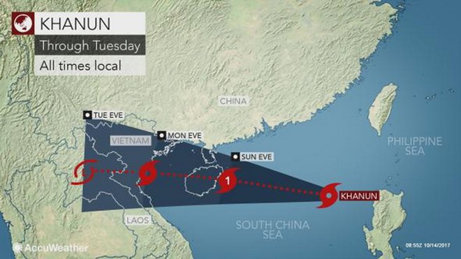 Trung Quốc ban bố cảnh báo nguy hiểm đối với bão Khanun