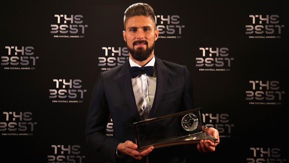 Olivier Giroud giành giải thưởng Bàn thắng đẹp nhất. (Nguồn: Getty Images)