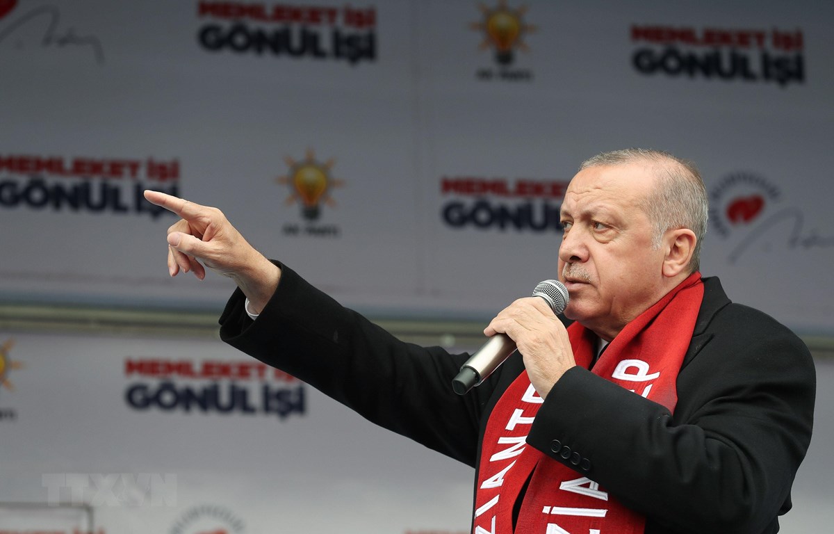 Tổng thống Thổ Nhĩ Kỳ Recep Tayyip Erdogan phát biểu tại Gaziantep ngày 15/3/2019. (Ảnh: THX/ TTXVN)