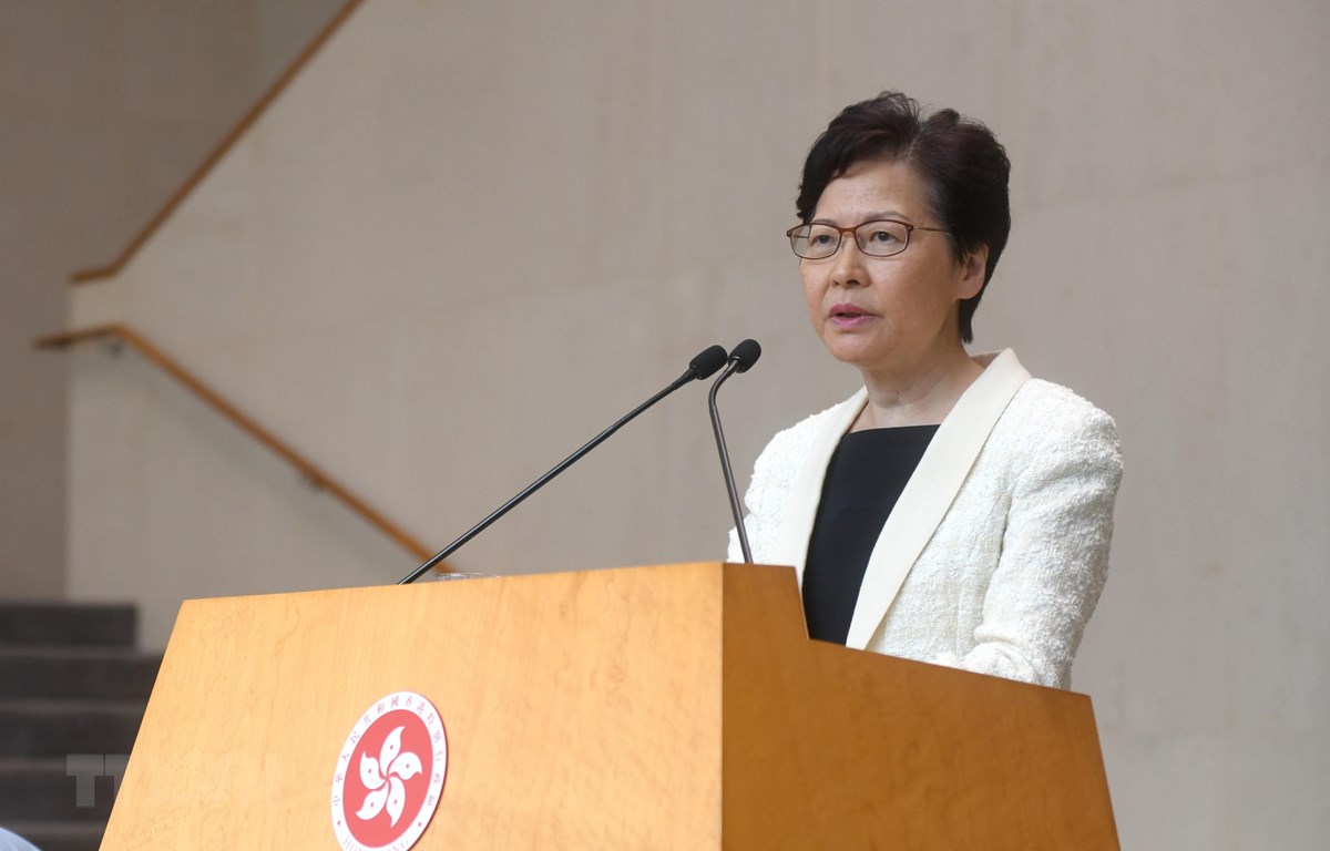 Trong ảnh: Trưởng Đặc khu Hành chính đặc biệt Hong Kong (Trung Quốc) Lâm Trịnh Nguyệt Nga phát biểu trong cuộc họp báo tại Hong Kong, Trung Quốc, ngày 3/9/2019. (Nguồn: THX/ TTXVN)