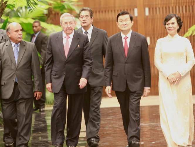Chủ tịch nước Trương Tấn Sang và Chủ tịch Cuba Raul Castro - Ảnh: V.V.T