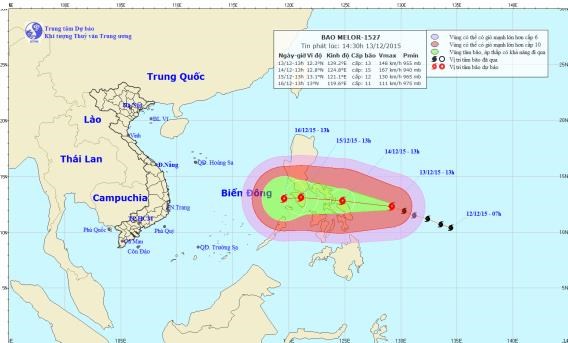 Bão Melor hoạt động gần Biển Đông có sức gió giật cấp 16