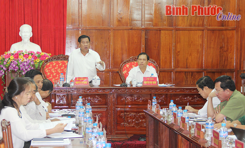 Chủ tịch HĐND tỉnh Nguyễn Tấn Hưng ph&aacute;t biểu tại buổi l&agrave;m việc