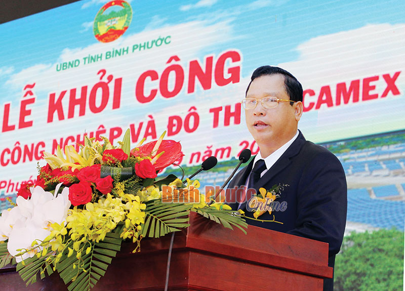 Đồng chí Nguyễn Văn Trăm, Chủ tịch UBND tỉnh phát biểu tại lễ khởi công Khu liên hợp đô thị dịch vụ Becamex Bình Phước
