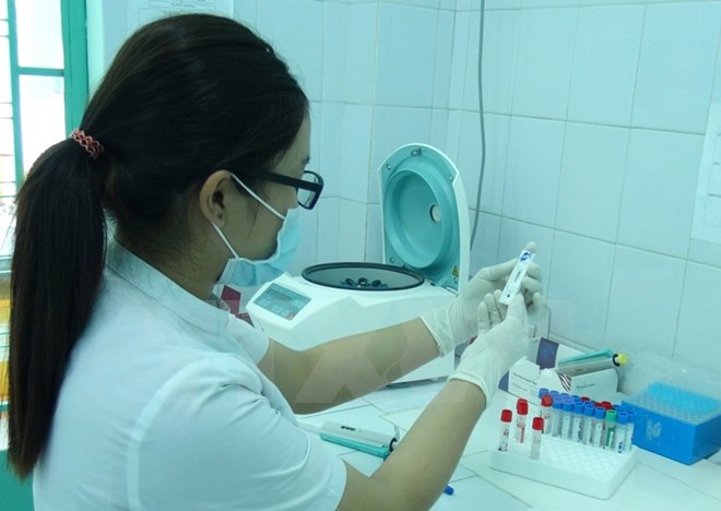 Nhân viên y tế kiểm tra mẫu máu phục vụ xét nghiệm để xác định virus zika.