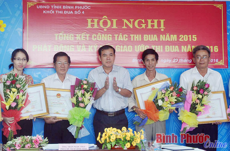 Phó chủ tịch UBND tỉnh Trần Ngọc Trai trao bằng khen cho các đơn vị