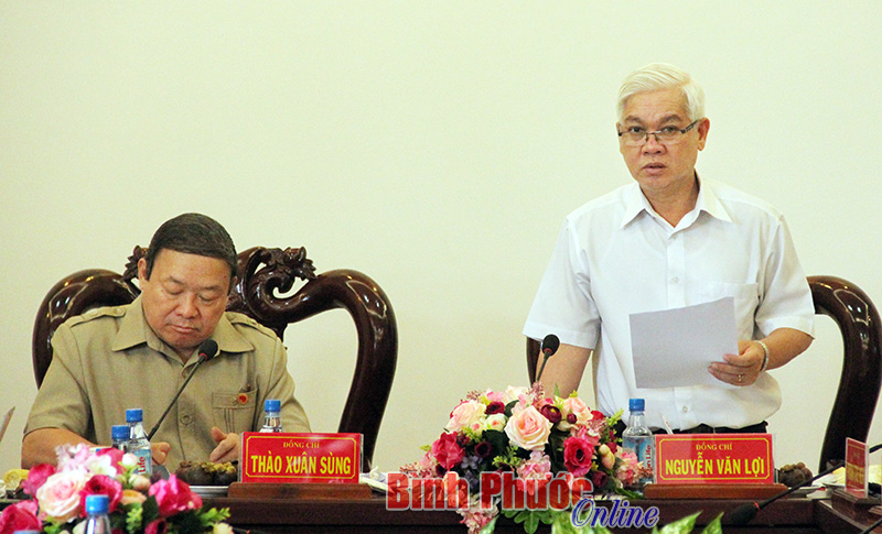 Đồng ch&iacute; Nguyễn Văn Lợi, B&iacute; thư Tỉnh ủy ph&aacute;t biểu tại buổi l&agrave;m việc