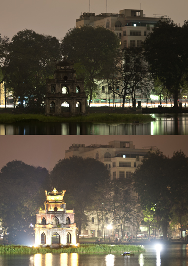 Tháp Rùa, Hồ Hoàn Kiếm, tắt điện trong giờ trái đất 2014.