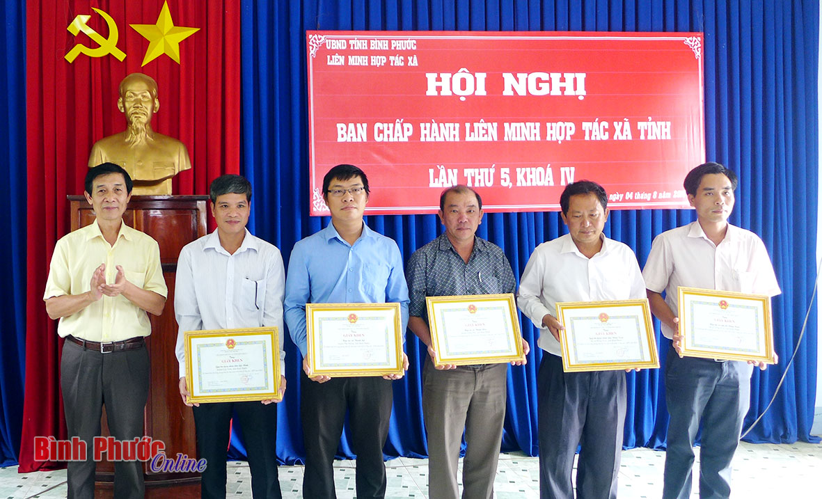Đại diện Liên minh HTX Việt Nam trao giấy khen cho các HTX thành viên