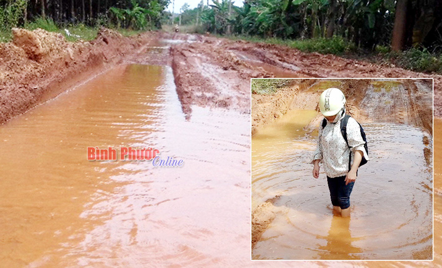 Xe né trạm thu phí QL14 phá nát đường nông thôn