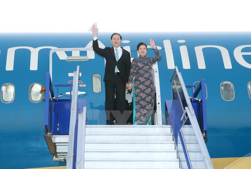 Chủ tịch nước Trần Đại Quang v&agrave; Phu nh&acirc;n tới Peru dự APEC. (Nguồn: Vụ th&ocirc;ng tin b&aacute;o ch&iacute;)