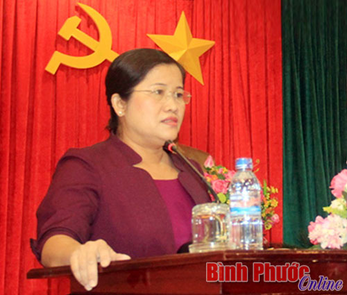 Đồng ch&iacute; Trần Tuệ Hiền, Ph&oacute; b&iacute; thư thường trực Tỉnh ủy ph&aacute;t biểu tại hội nghị