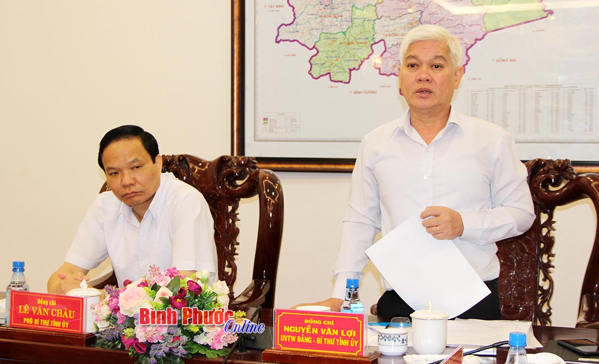 Đồng ch&iacute; Nguyễn Văn Lợi, B&iacute; thư Tỉnh ủy ph&aacute;t biểu kết luận tại buổi l&agrave;m việc 