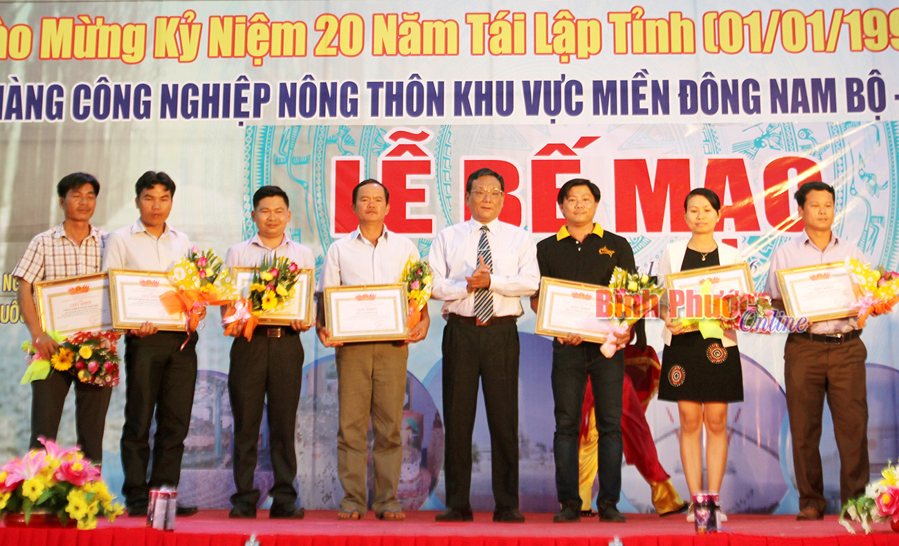 Giám đốc Sở Công thương Nguyễn Anh Hoàng tặng giấy khen cho 7 cơ sở công nghiệp nông thôn tiêu biểu