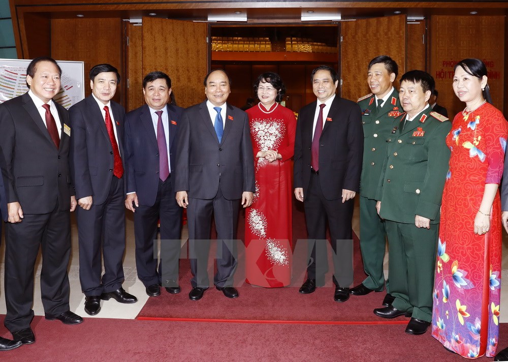Thủ tướng Nguyễn Xuân Phúc với các đại biểu Quốc hội tham dự phiên khai mạc. (Ảnh: Thống Nhất/TTXVN)