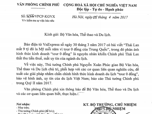 Thủ tướng yêu cầu chấn chỉnh hình thức "tour 0 đồng"