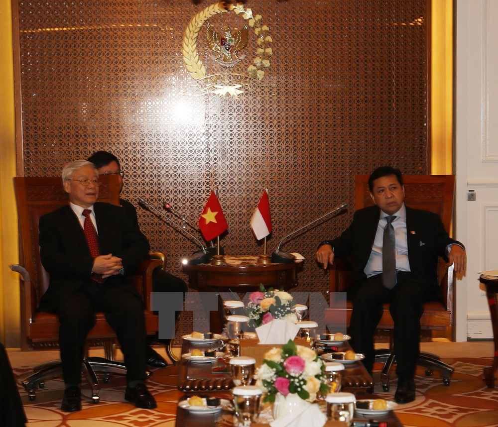 Tổng Bí thư Nguyễn Phú Trọng hội kiến với Chủ tịch Hội đồng Đại biểu Nhân dân Indonesia (DPR- Hạ viện) Setya Novanto