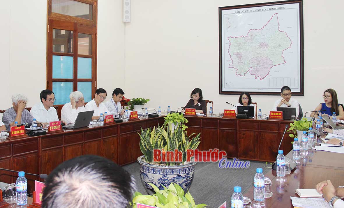 C&aacute;c đại biểu tham dự cuộc họp về dự &aacute;n n&acirc;ng cấp m&ocirc;i trường đ&ocirc; thị thị x&atilde; Đồng Xo&agrave;i