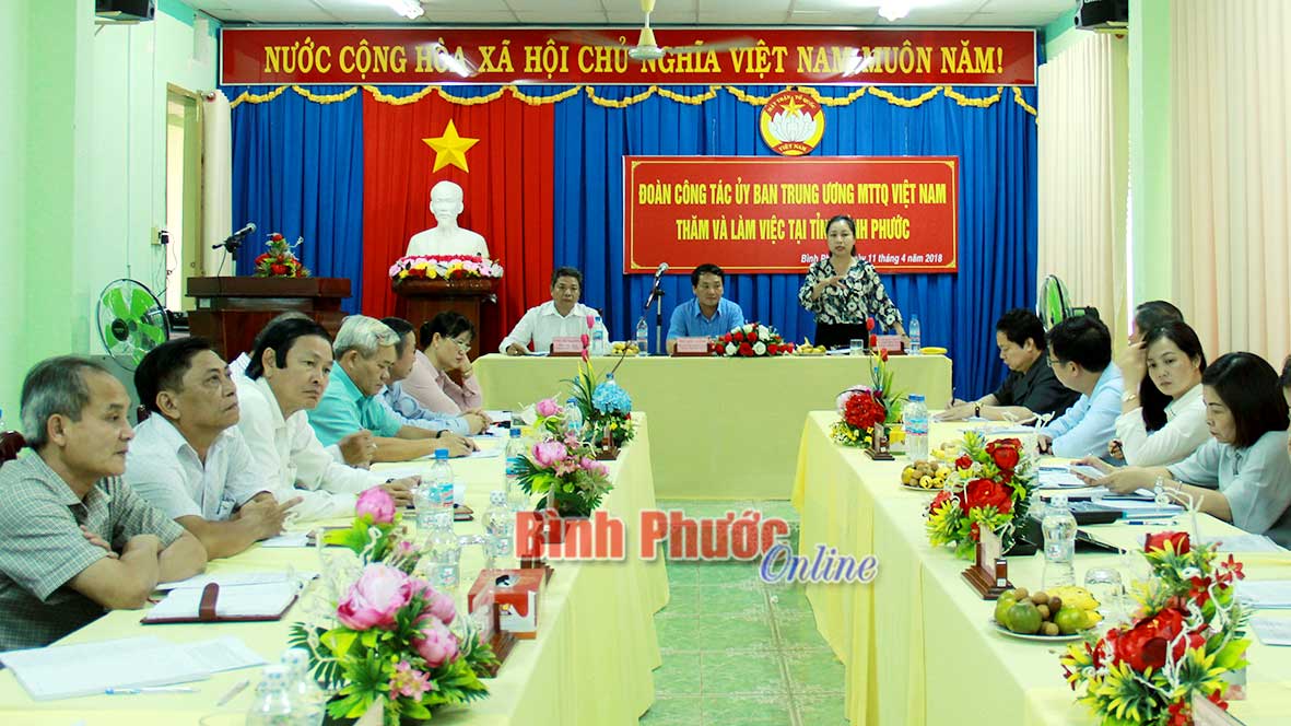 Đoàn công tác Ủy ban Trung ương MTTQVN làm việc tại Bình Phước năm 2018 đã ghi nhận, đánh giá cao hoạt động giám sát của MTTQ các cấp trong tỉnh