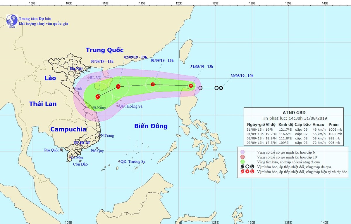 Đường đi và vị trí cơn bão. (Nguồn: nchmf.gov.vn)