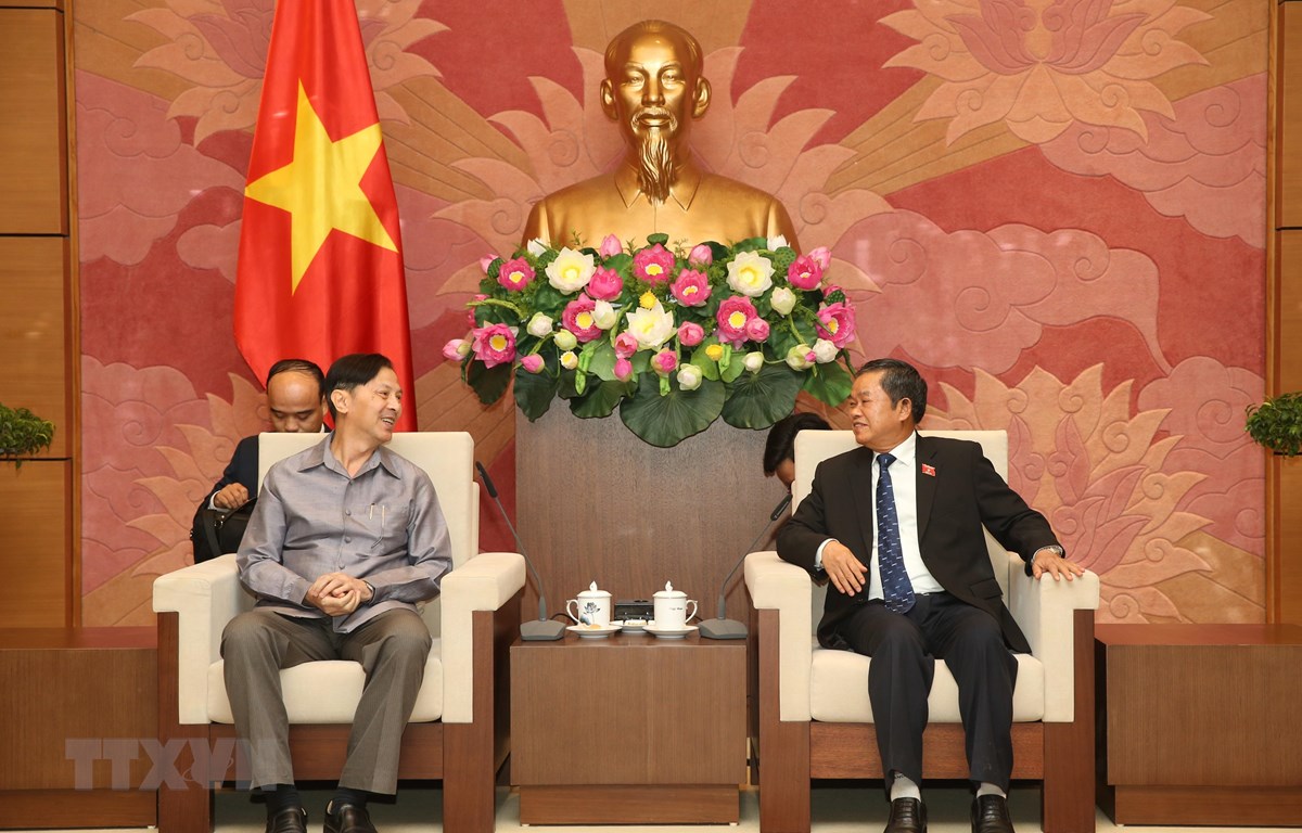Phó Chủ tịch Quốc hội Đỗ Bá Tỵ tiếp tiến sỹ Khampheuy Panemalaythong. (Ảnh: Dương Giang/TTXVN)