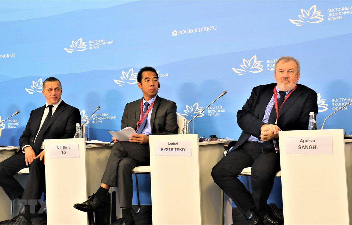 Thứ trưởng Bộ Ngoại giao Tô Anh Dũng (ở giữa) tham dự Hội thảo. (Ảnh: Dương Trí/TTXVN)