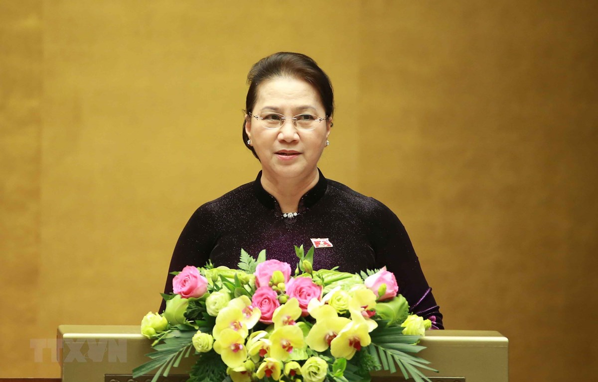 Chủ tịch Quốc hội Nguyễn Thị Kim Ngân phát biểu Bế mạc kỳ họp. (Ảnh: Doãn Tấn/TTXVN)