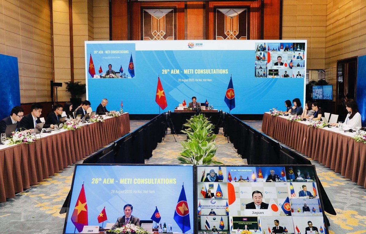 Quang cảnh Hội nghị tham vấn Bộ trưởng Kinh tế ASEAN-Nhật Bản lần thứ 26. (Ảnh: Trần Việt/TTXVN)