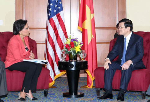 Chủ tịch nước Trương Tấn Sang tiếp Bộ trưởng Thương mại Hoa Kỳ, bà Penny Pritzker đến chào 