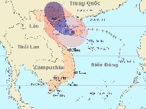 Bão cách bờ biển các tỉnh ven biển phía Bắc 290km