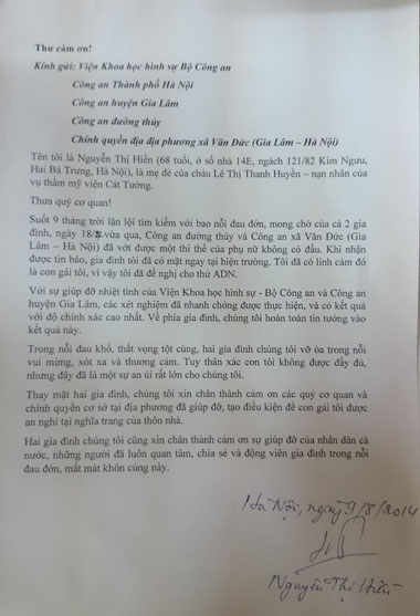 Vụ Cát Tường: Tâm thư cảm ơn của người mẹ mất con