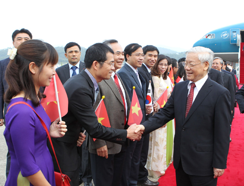 Tổng B&iacute; thư Nguyễn Ph&uacute; Trọng hội đ&agrave;m với Tổng thống H&agrave;n Quốc