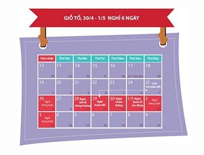 Lịch nghỉ lễ 30-4, 1-5 và Giỗ tổ Hùng Vương 2015