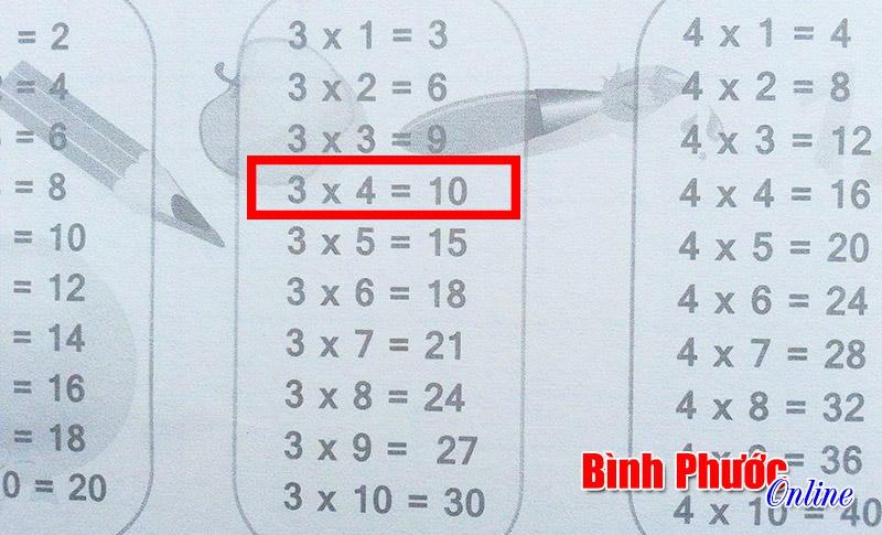 Bất ngờ với bảng cửu chương in sai