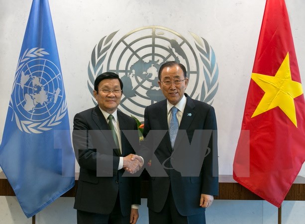 Chủ tịch nước Trương Tấn Sang hội kiến Tổng Thư k&yacute; LHQ Ban Ki-moon