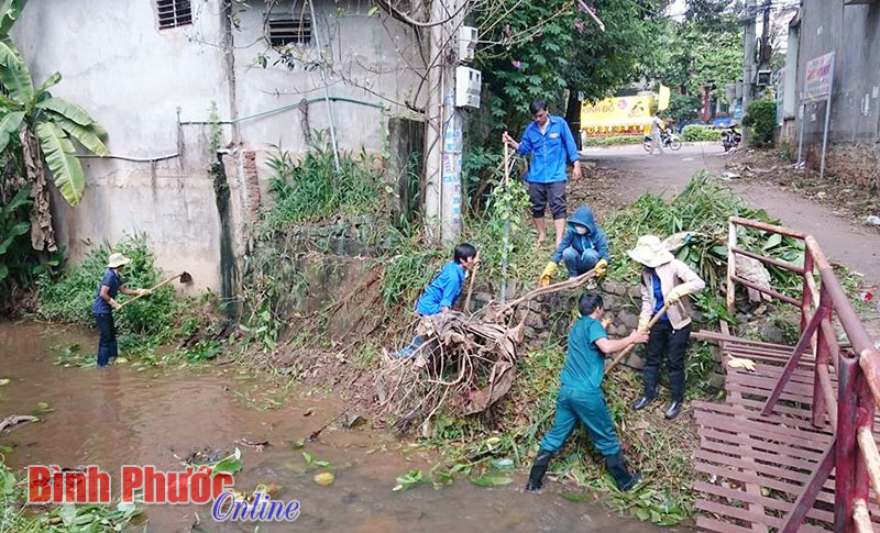 Đoàn viên thanh niên dọn vệ sinh suối Đồng Tiền